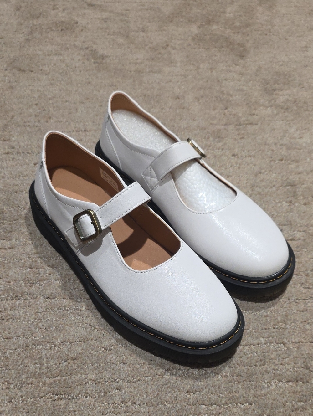 Women’s White Mary Jane Platform Shoes with Buckle
